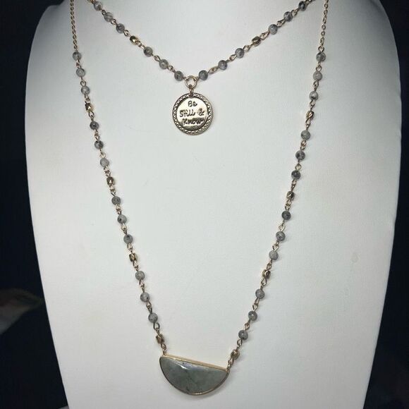 Cato Double Strand Bead and Stone Charm “Be Still and Know” Necklace - Picture 5 of 9